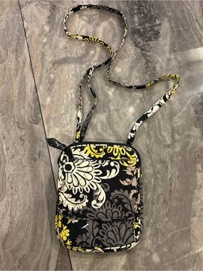 Vera Bradley Black Yellow Floral Quilted Crossbody Bag